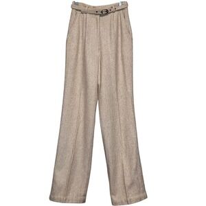 Vtg 90s Beige Wool Blend Wide Leg Dress Pants Tailored Quiet Luxury Womens XS